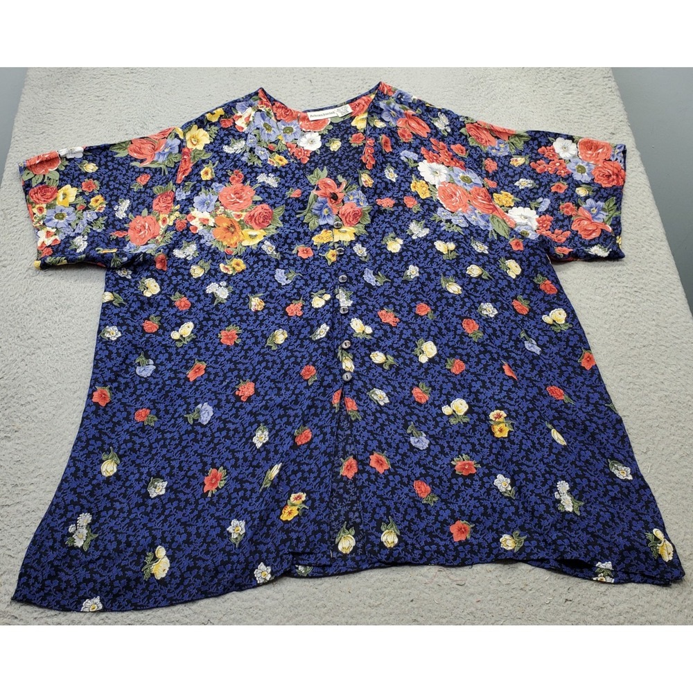 Adrian Jordan Tunic Top Womens 26/28 Multicolor Floral Short Sleeve Button Front
